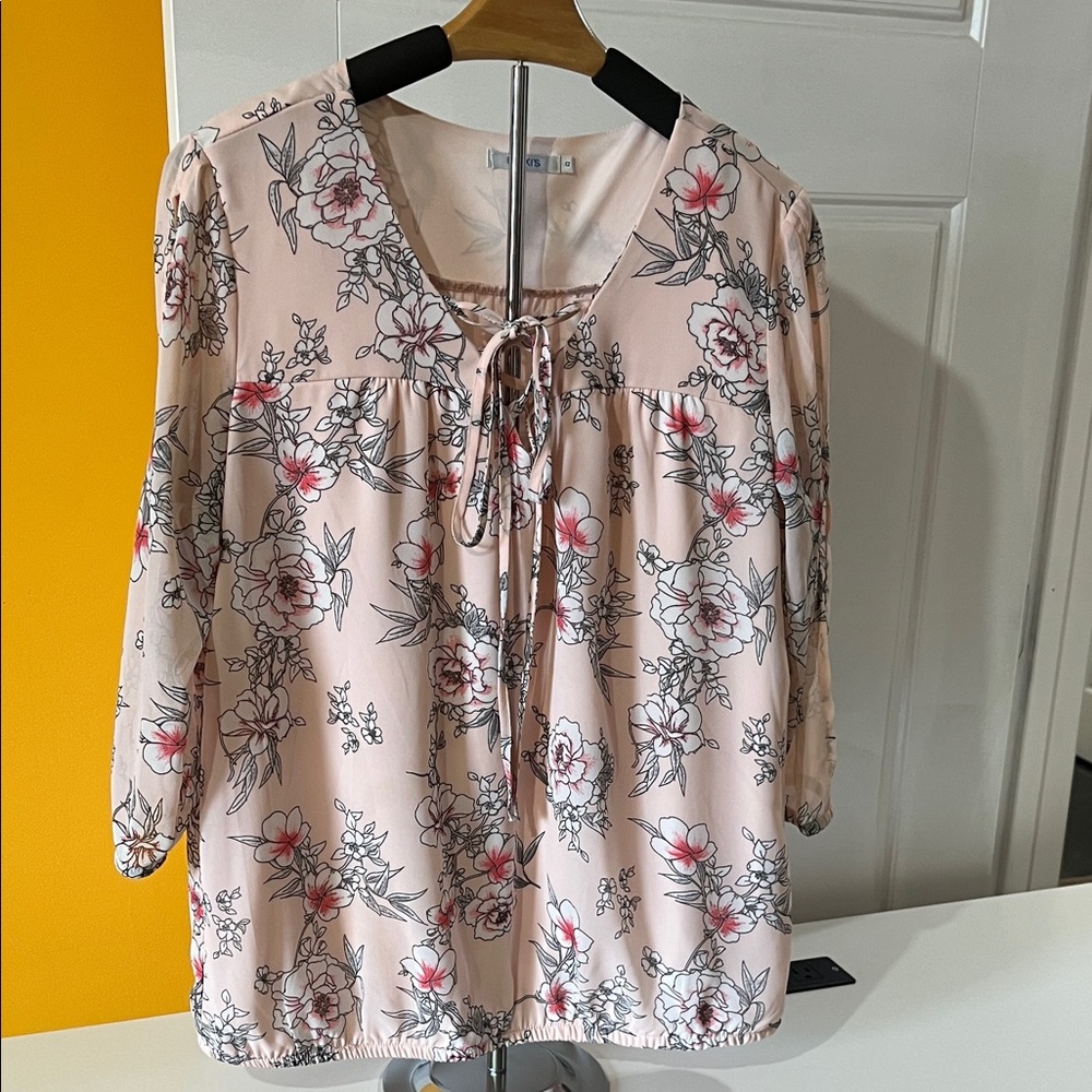 Ricki's Pink Floral Blouse with Tie Neck